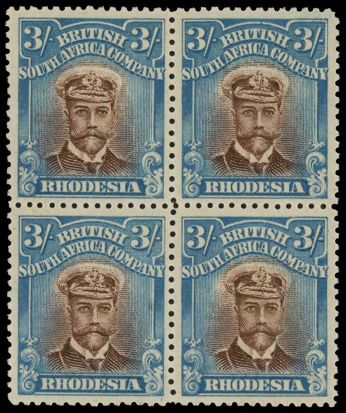 1913-7 3/- Head Die II, perf 14. Block of...