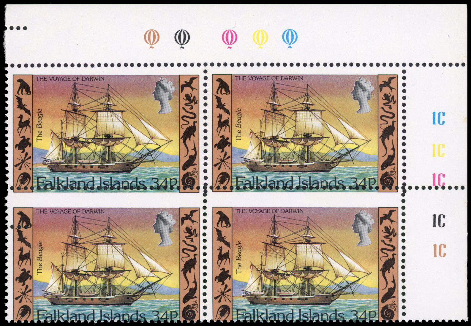 Falkland Islands SG 425 var block mint