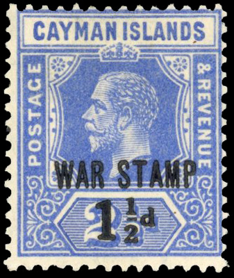 Cayman Islands SG 55 1917 1½d War Tax on 2½d Type 16 surcharge mint