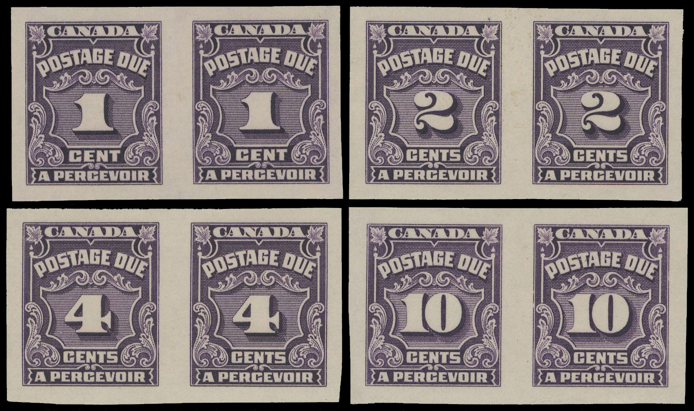 Canada 1935-54 postage due 1c 2c, 4c, 10c imperf pairs