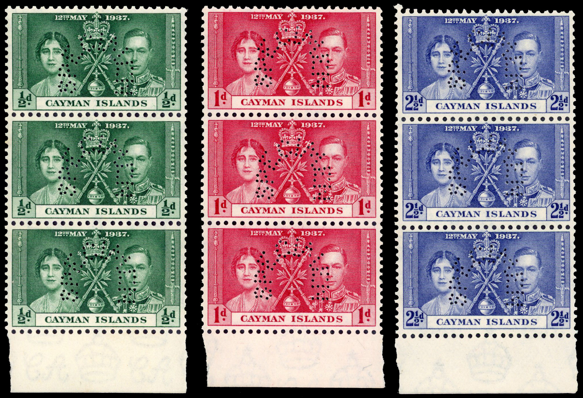 Cayman Islands SG 112s-114s Specimen strips