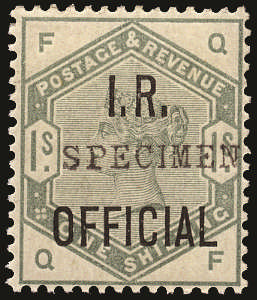 SGO7s 1885 1s Dull green (I.R. Official)