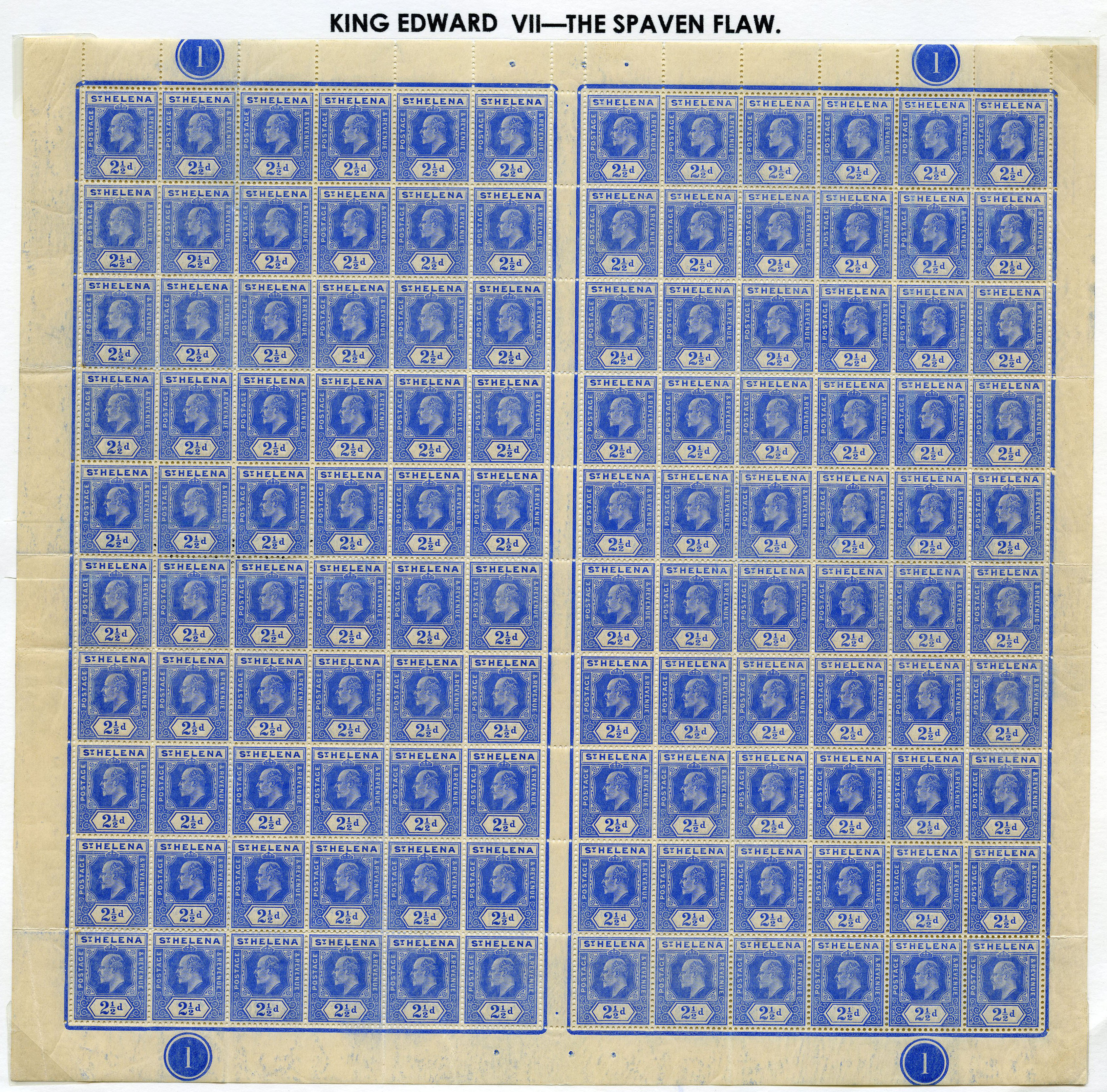 1908-11 2½d blue complete sheet of 120,...