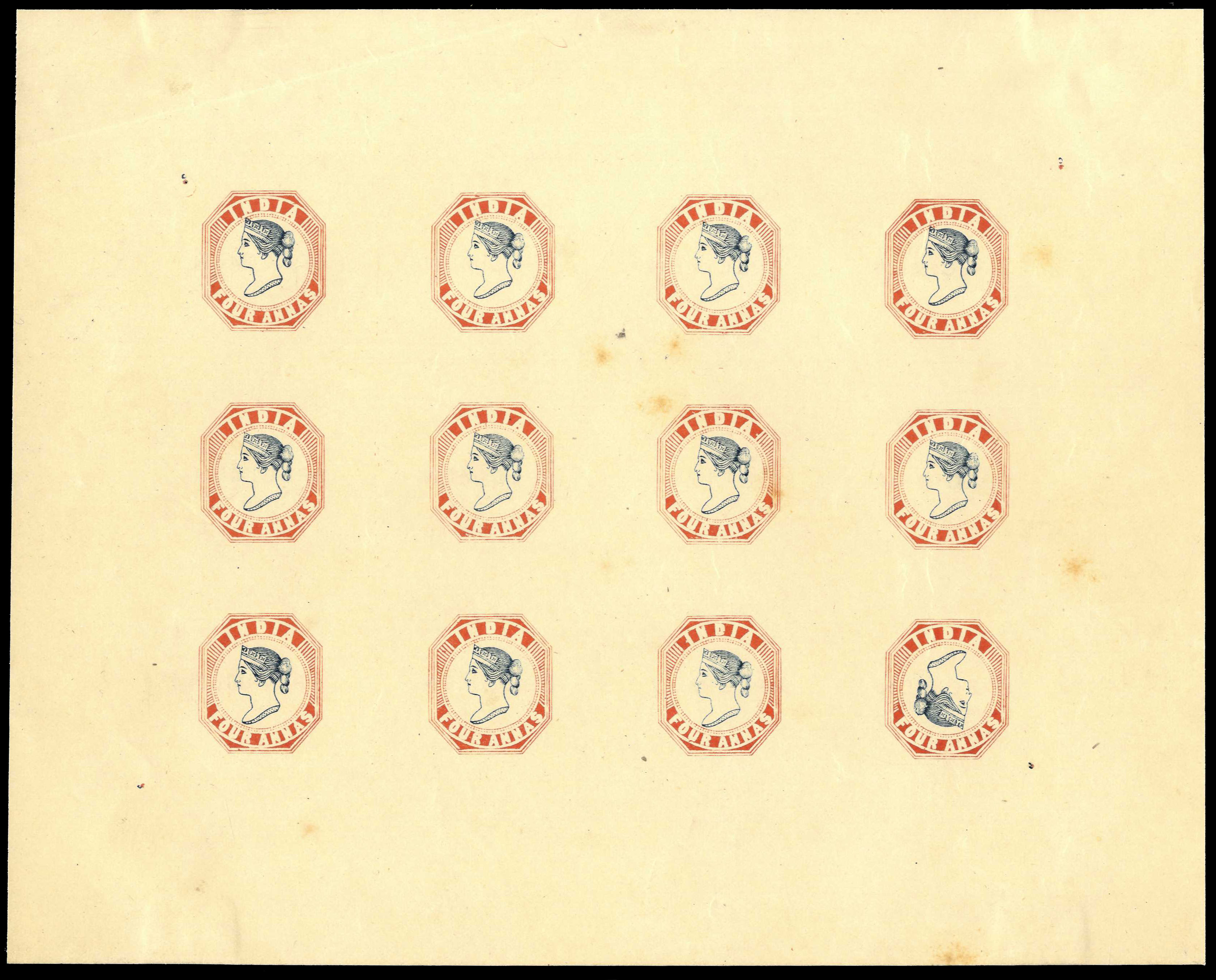India 1890 reprint of 4a complete sheet Spence 57/58