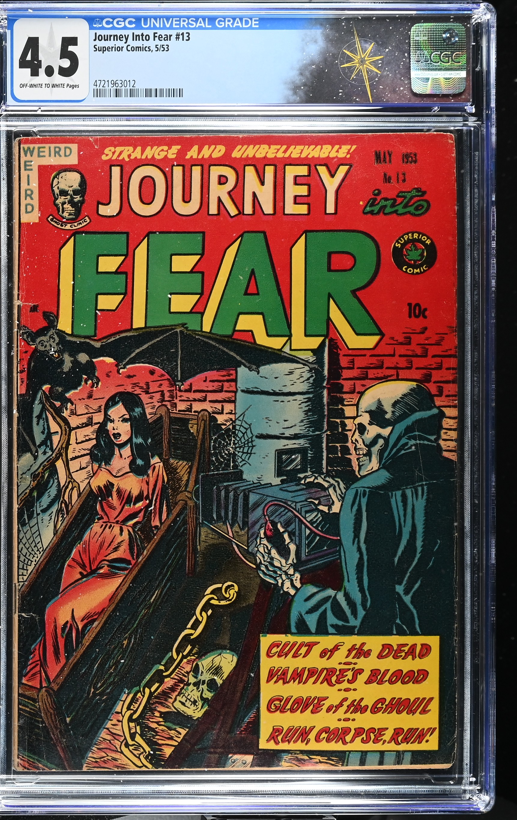 Journey Into Fear #13 CGC 4.5 Vampire & Skull Cover (Superior Comics, 1953) Off-White to White Pages