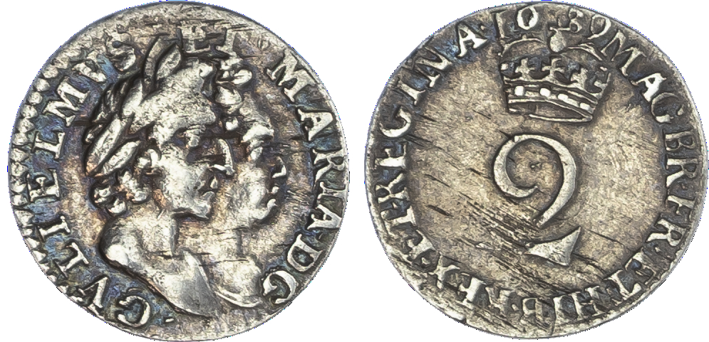 William and Mary (1689‑94), Maundy Twopence, 1689