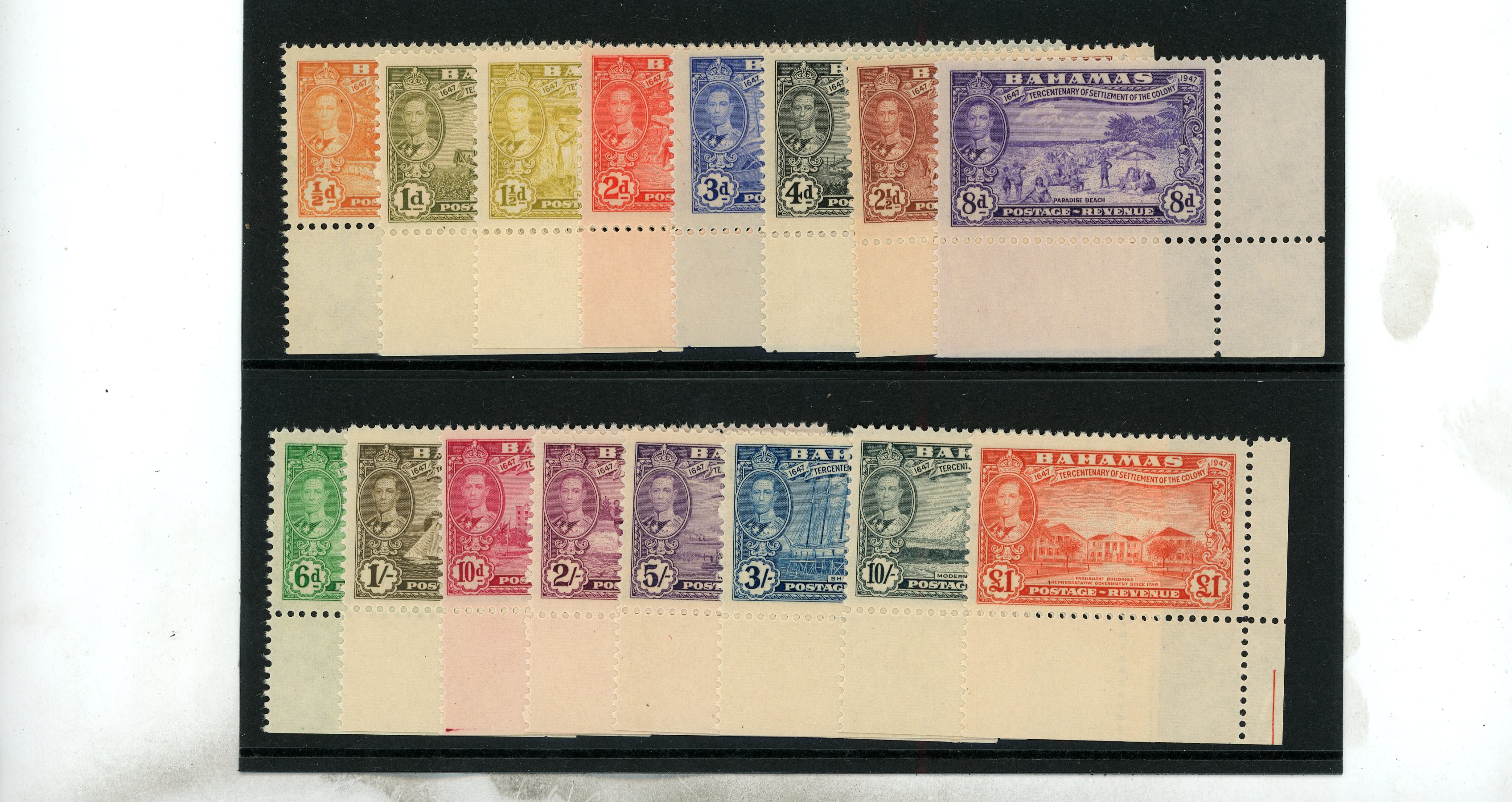 1948 Tercentenary set of sixteen lower right corner examples, unmounted.  SG 178-193
