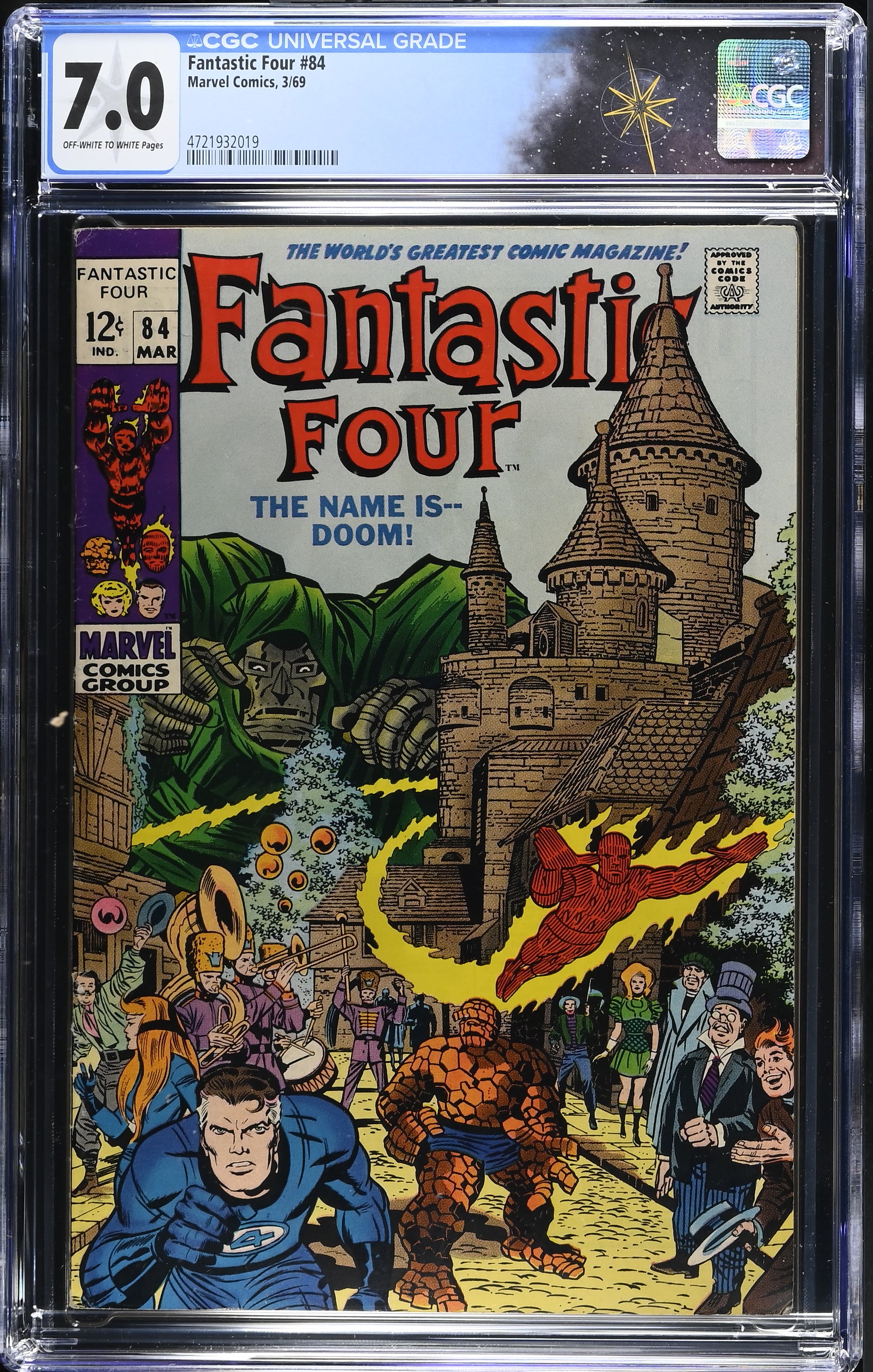 Fantastic Four #84 CGC 7.0 Iconic Doom Cover by Jack Kirby and Joe Sinnott (Marvel Comics, 1969) Off-White to White Pages