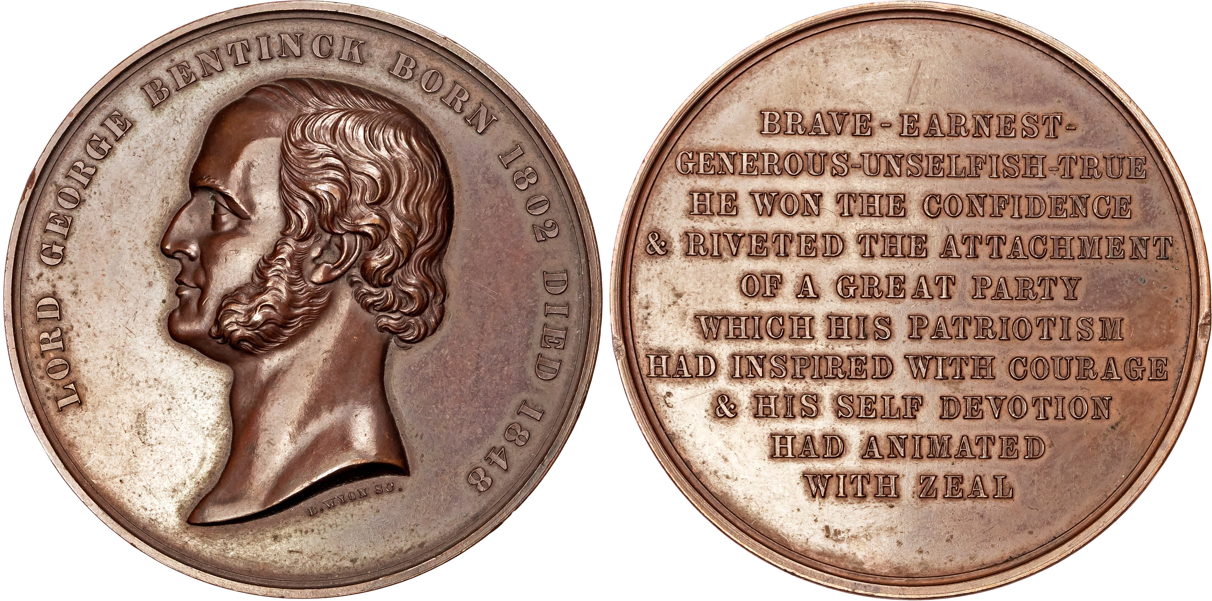 Victoria (1837-1901), Lord George Bentinck Memorial Medal 1848. Bronze medal by Benjamin Wyon.