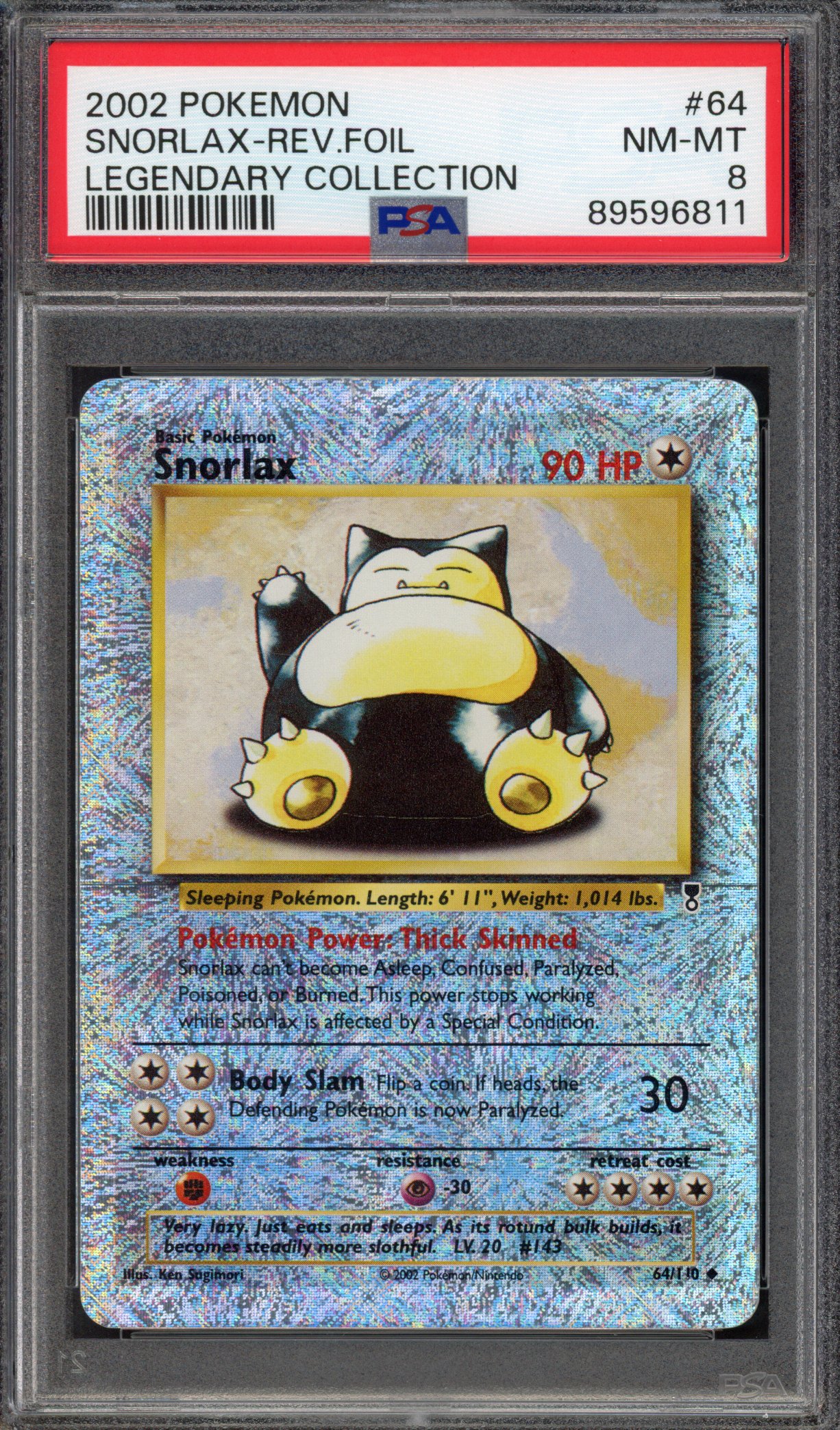 Pokémon TCG PSA 8 Snorlax 64 Reverse Foil, Legendary Collection