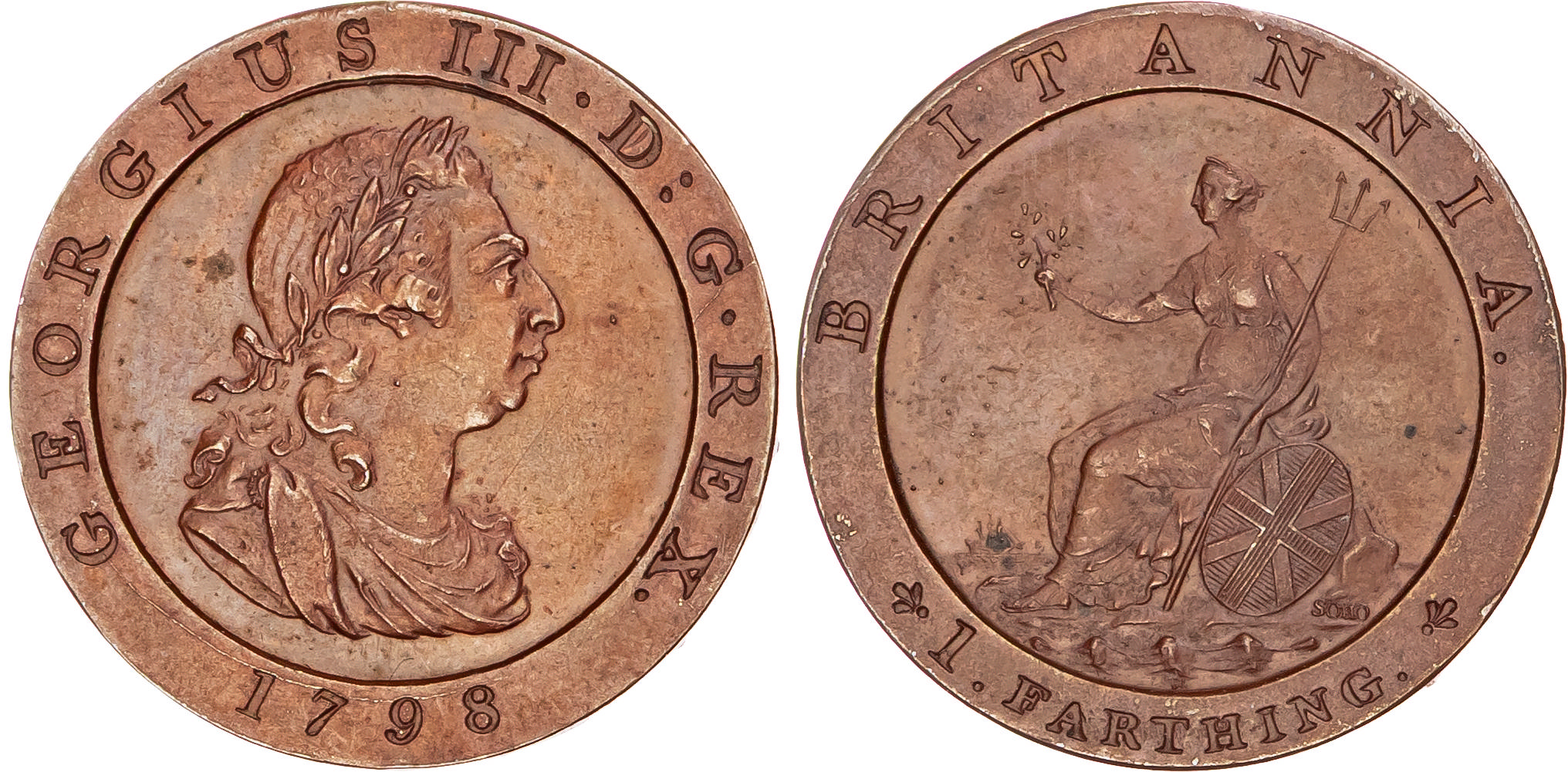 George III (1760-1820), Restrike Pattern Farthing, 1798, struck in bronzed copper.