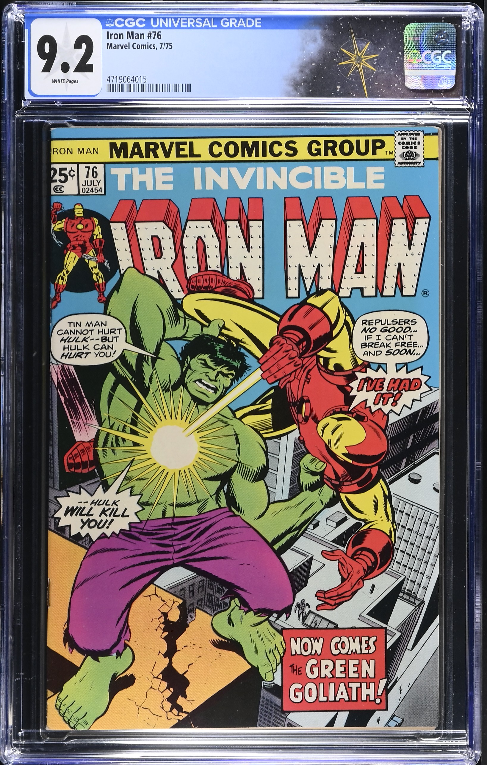 Iron Man #76 CGC 9.2 "There Lives A Green Goliath" (Marvel Comics, 1975) White Pages