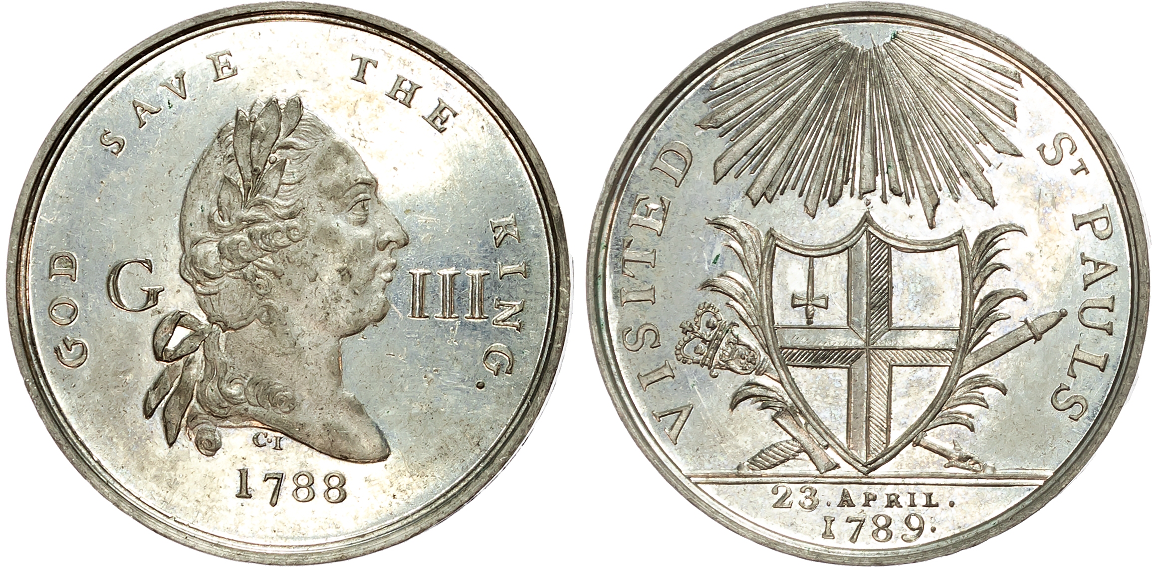 London , Political Series, Visit to St. Paul’s Copper Gilt Penny 1798, larger bust of George III right, rev. Arms of Lo …