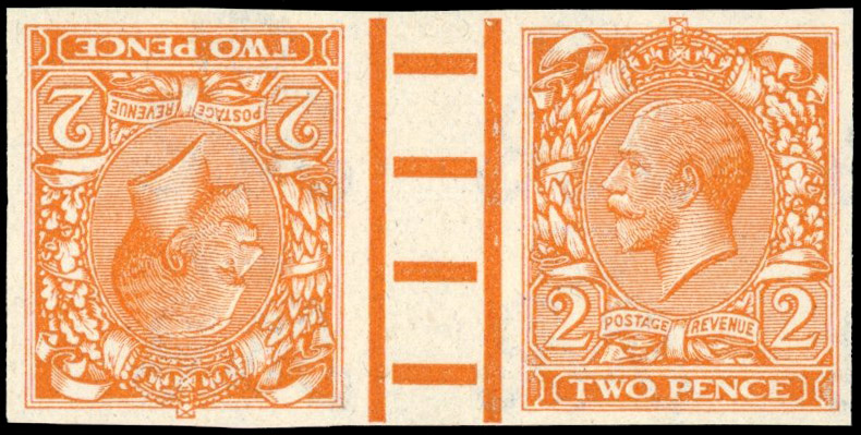 Great Britain 1921 2d Orange, Tête-bêche Gutter Pair, BPMA Imprimatur, SG 370