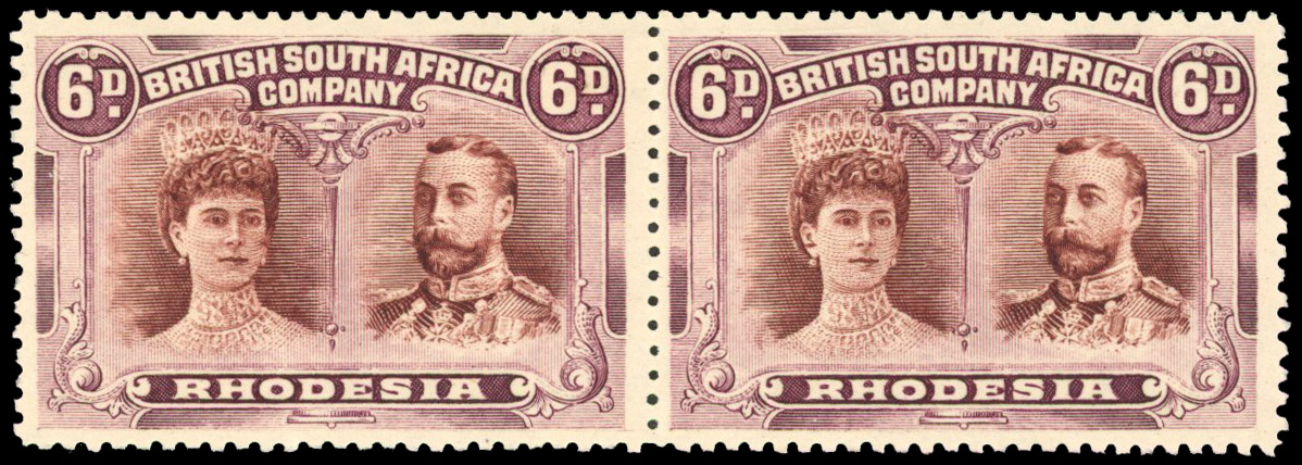 RSC B 6d reddish brown and deep rose-lilac pair, #2 Long Gash in Queen's ear mint