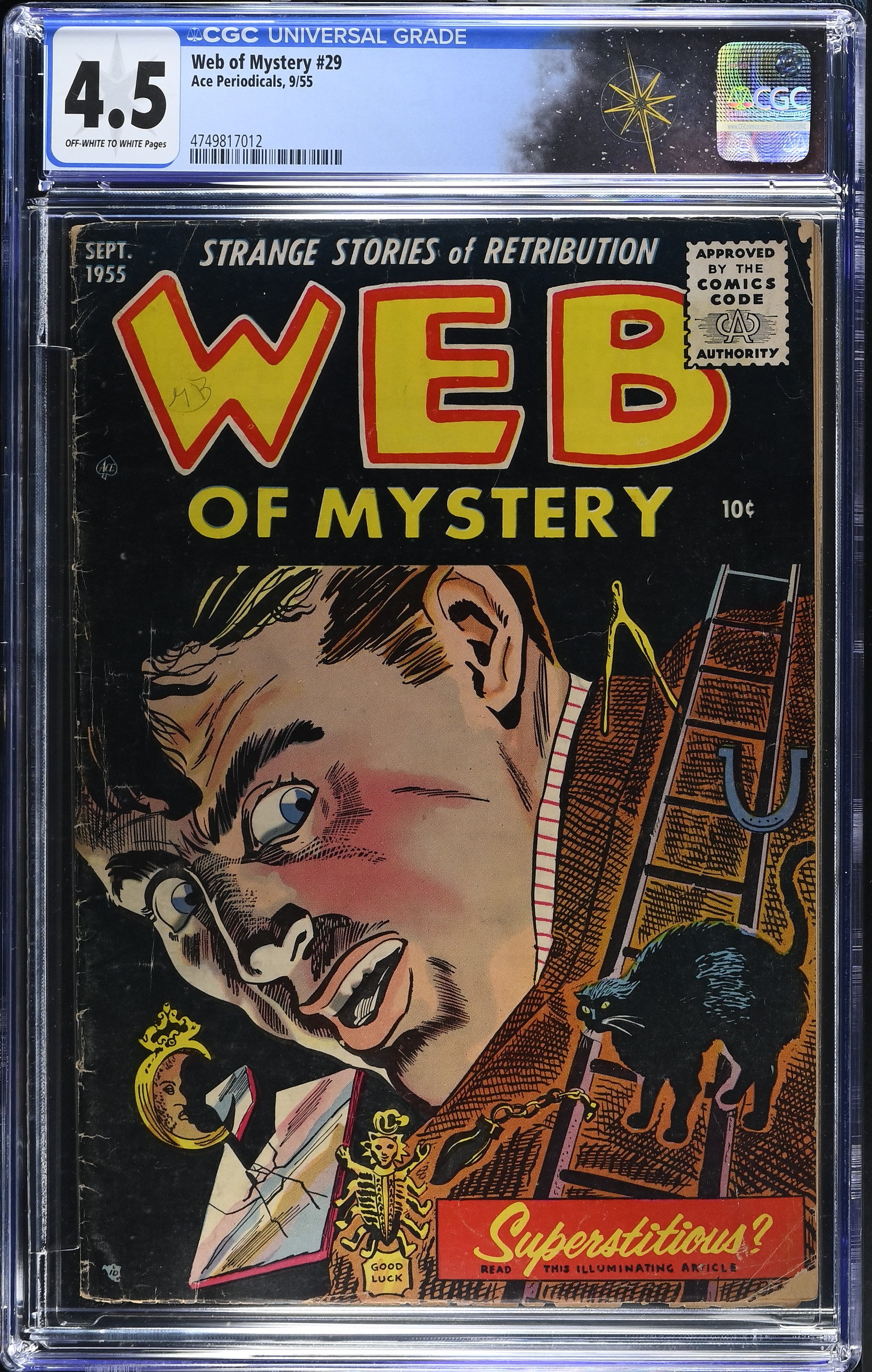 Web of Mystery #29 CGC 4.5 Last Issue Cover by Louis Zansky (Ace Periodicals, 1955) Off-White to White Pages
