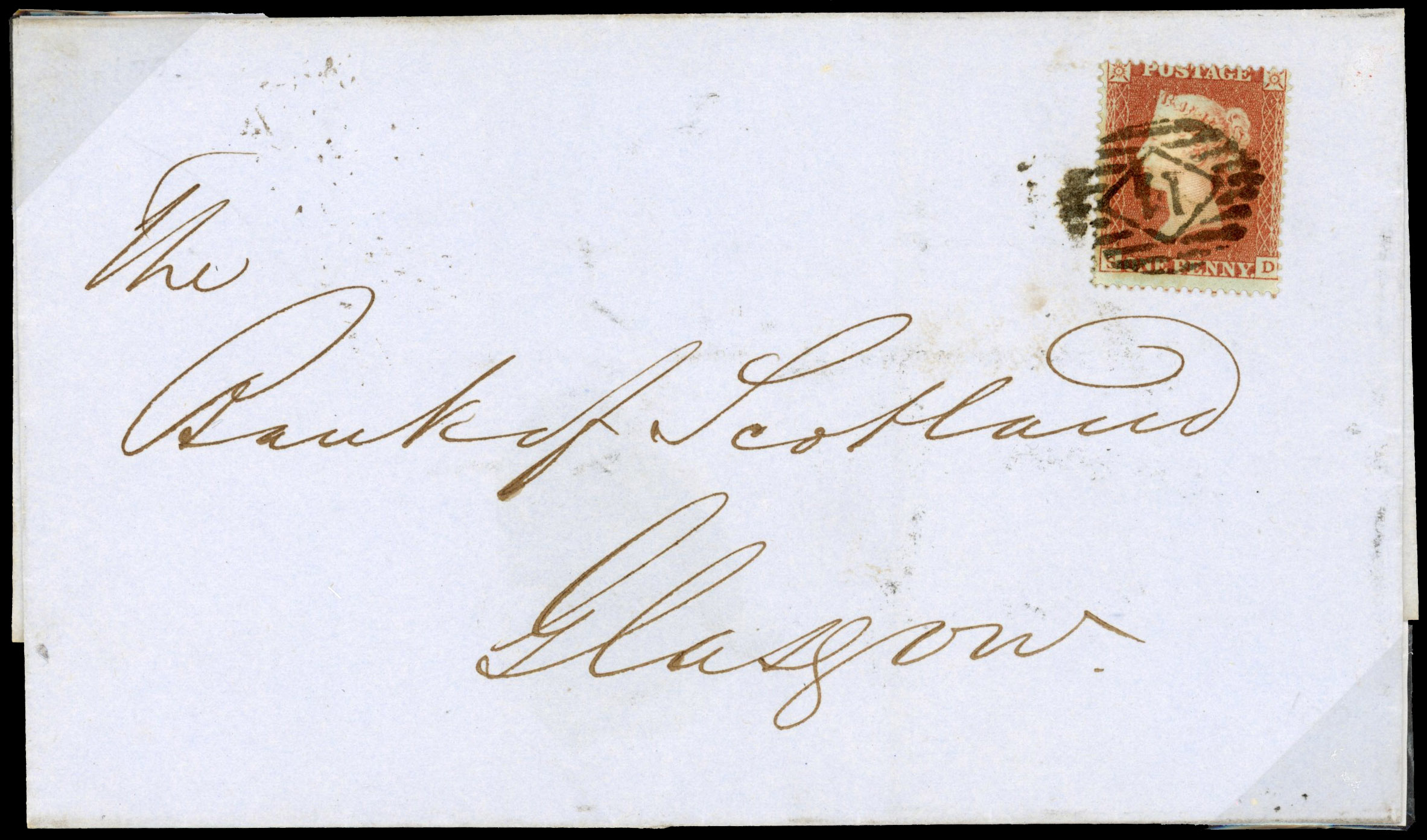 GB SG 16b 1d red-brown Plate 100 Archer perf on cover