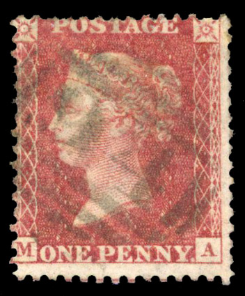 1861 1d Rose-red Pl.50. (MA) Used showing error of watermark variety