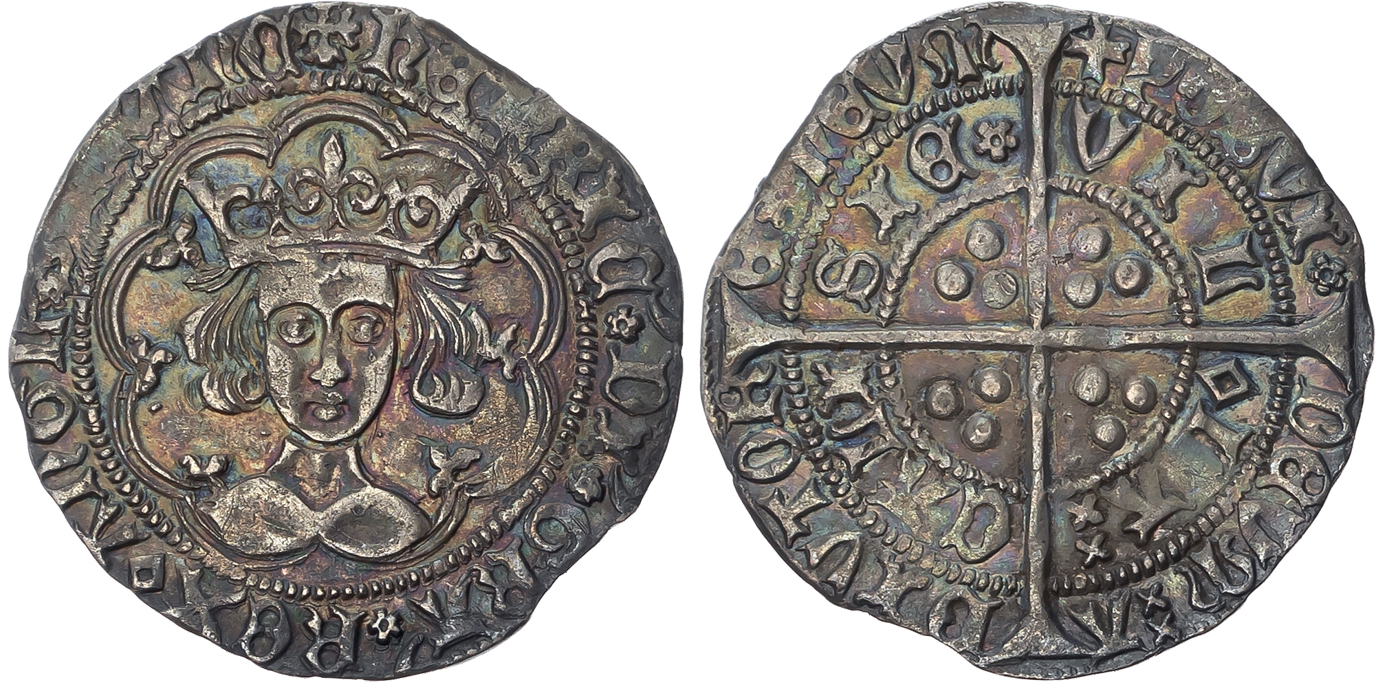 Henry VI (First Reign, 1422-1461) Groat, rosette-mascle issue (1430-31), Calais mint, mintmark cross patonce / plain cro…