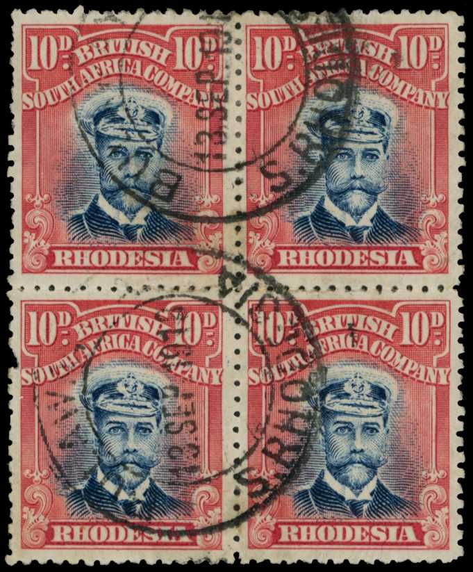 1913-17 10d Head Die II, perf 14. Block of...