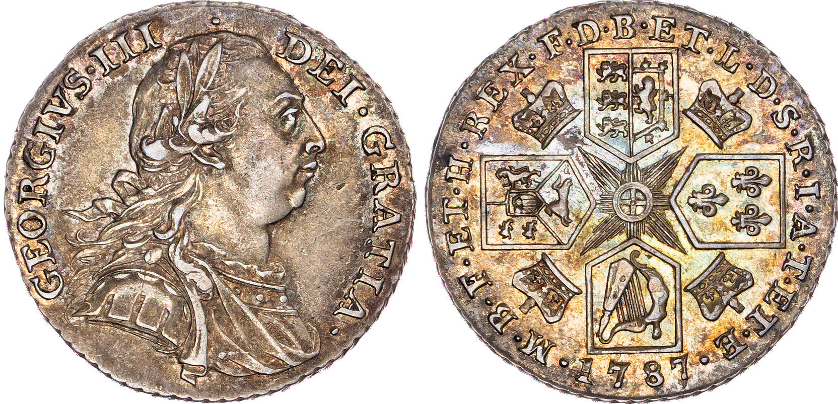 George III (1760-1820), AR Shilling and Sixpence (with hearts), 1787 [2].
