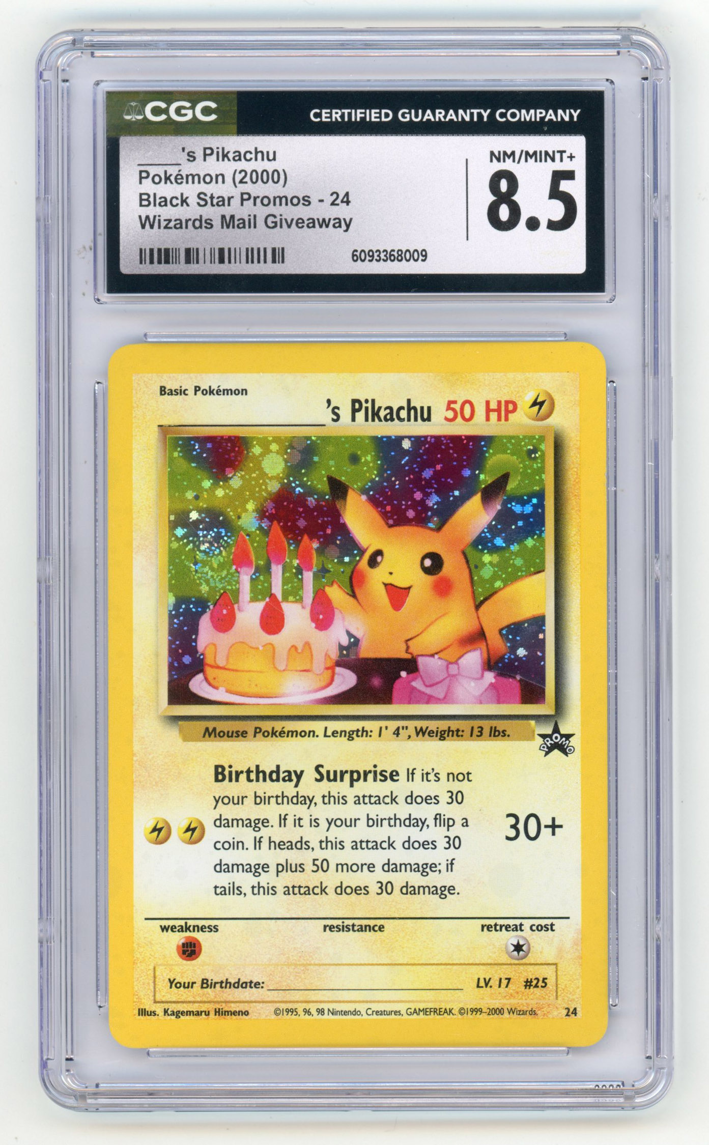 CGC 8.5 Birthday Pikachu #24 Black Star Promo - Wizards Mail Giveaway 