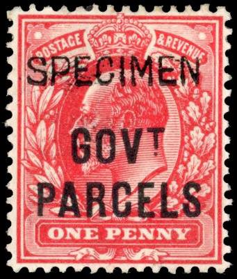 GB Government Parcels. 1902 1d scarlet, optd "SPECIMEN" Type 16, Spec. MO9s, SG O74s