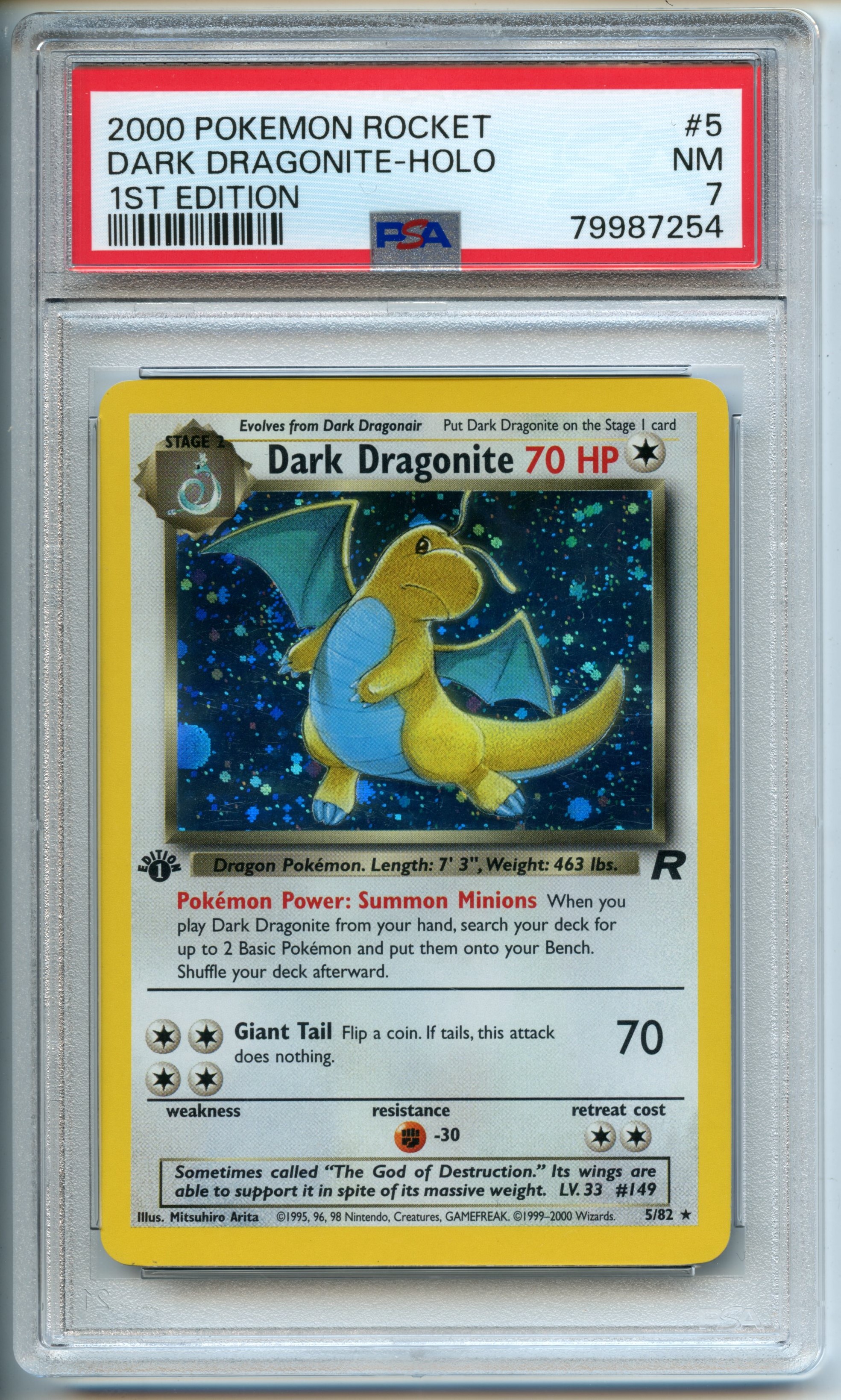 Pokemon TCG  - Dark Dragonite  HOLO  - 1st Edition Rocket - PSA 7