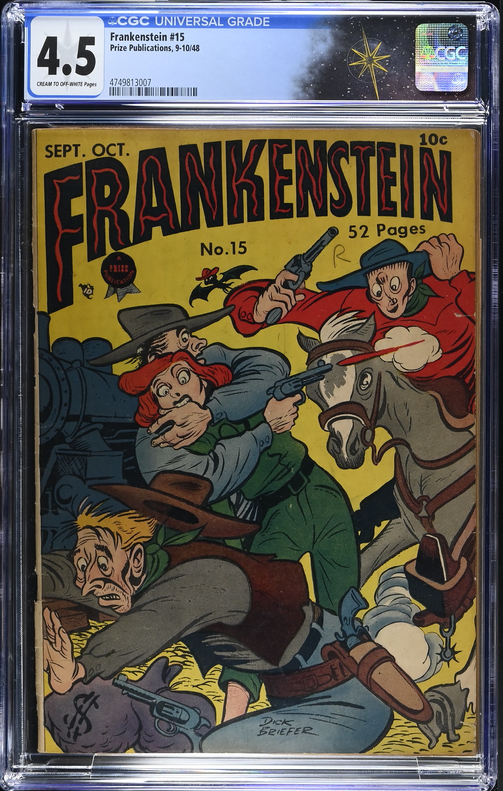 Frankenstein #15 CGC 4.5 Cover by Dick Briefer (Prize Publications, 1948) Cream to Off-White Pages
