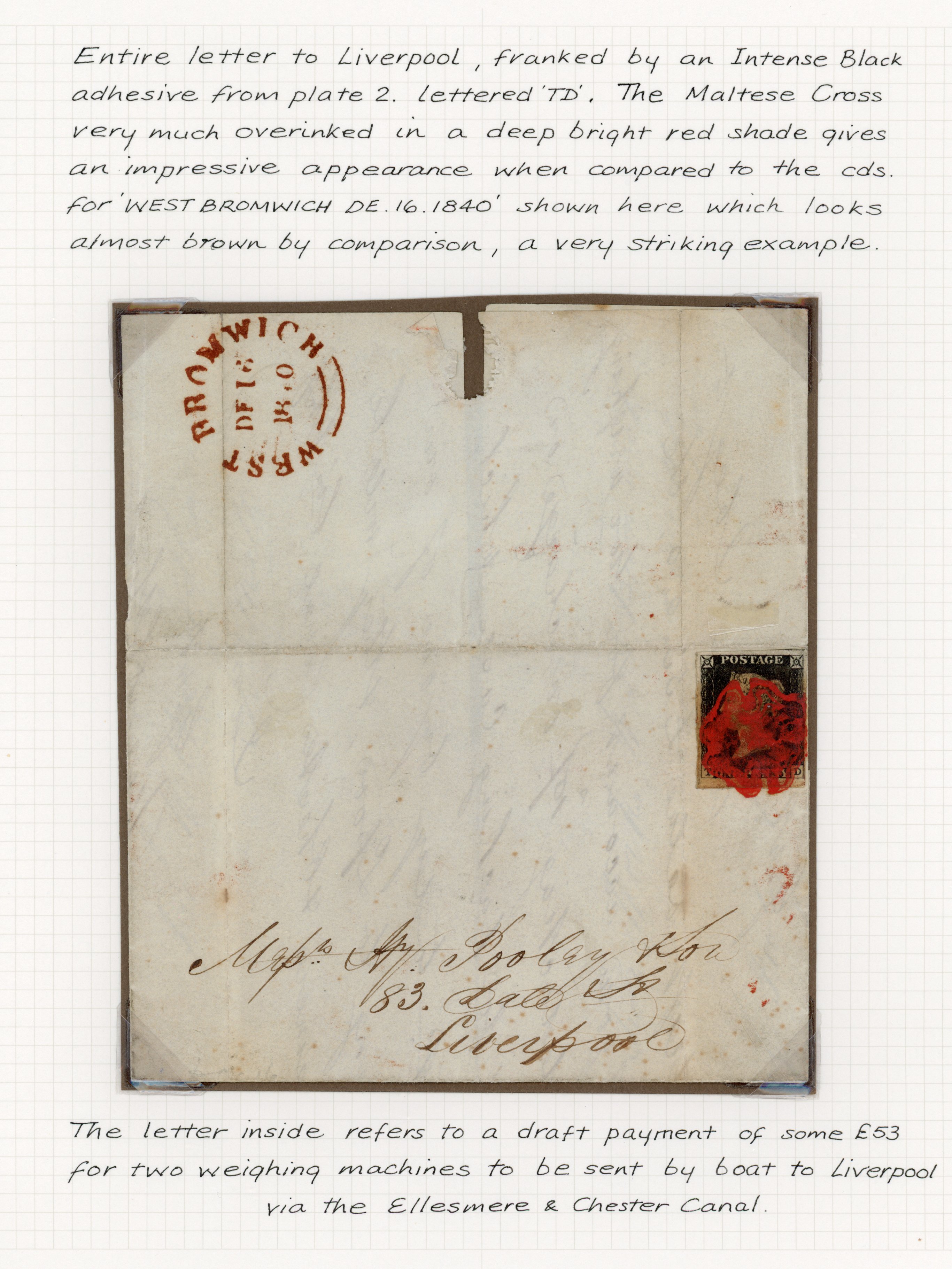 1840 1d Intense black Pl.2. Overinked MC on entire