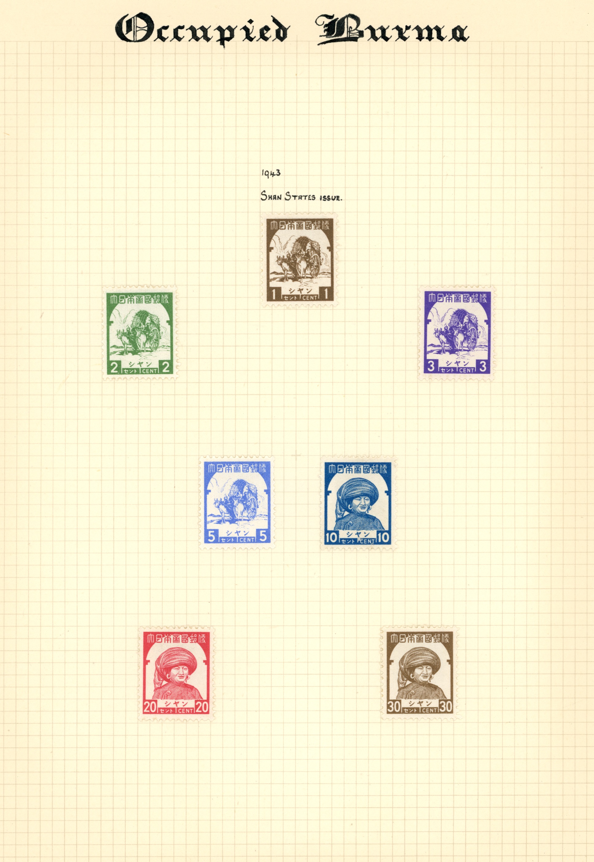 1943 Issue for the Shan States range on...