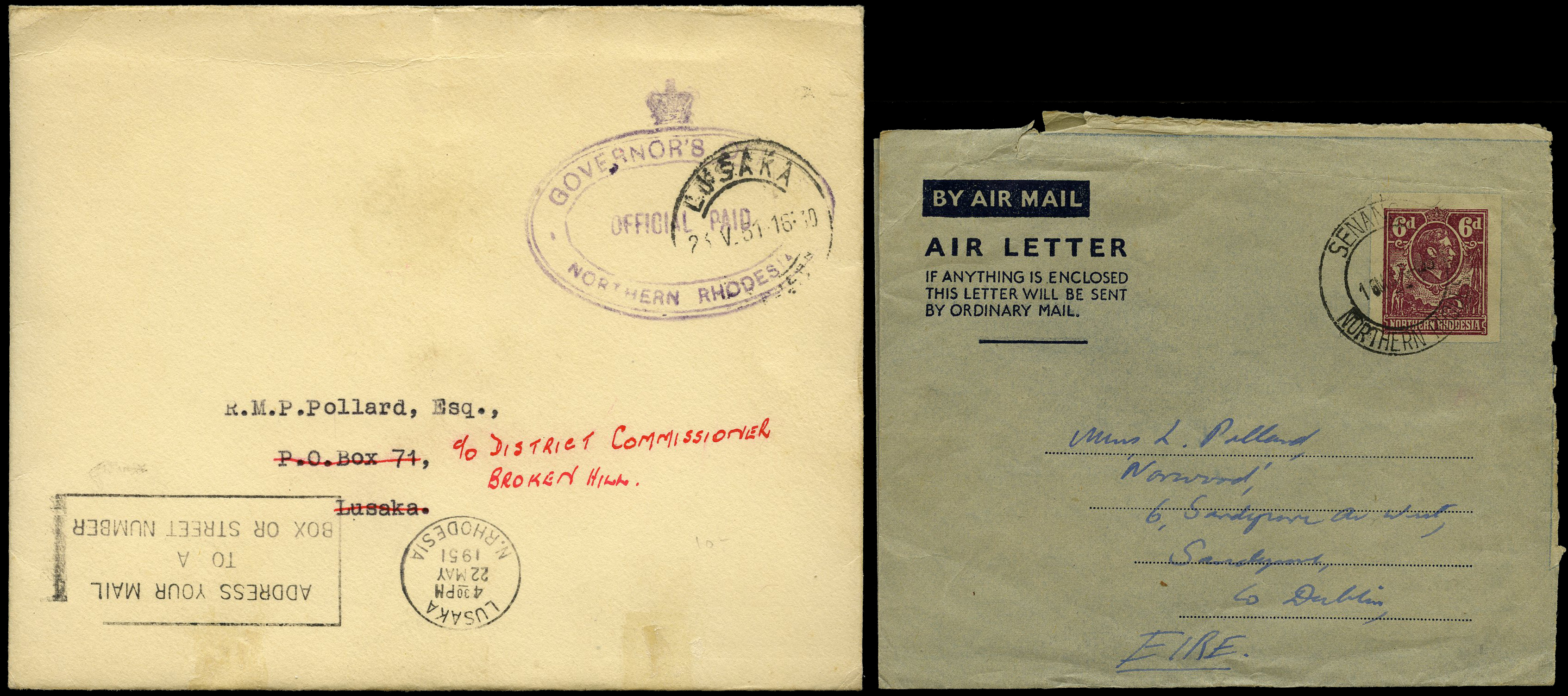 1951 envelope to Lusaka (redirected to...