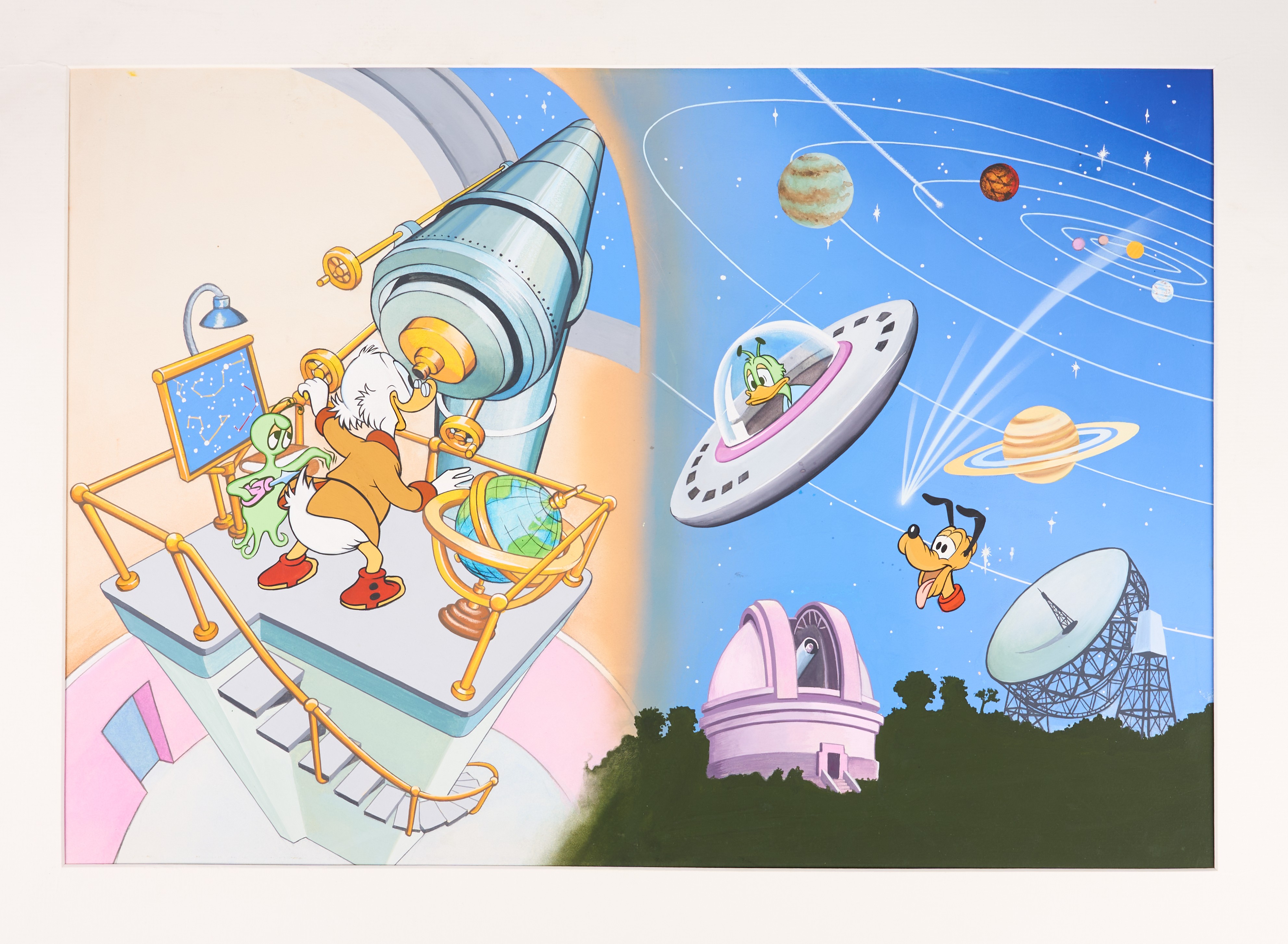 Walt Disney Original Scrooge McDuck Star Gazing Comic Art 