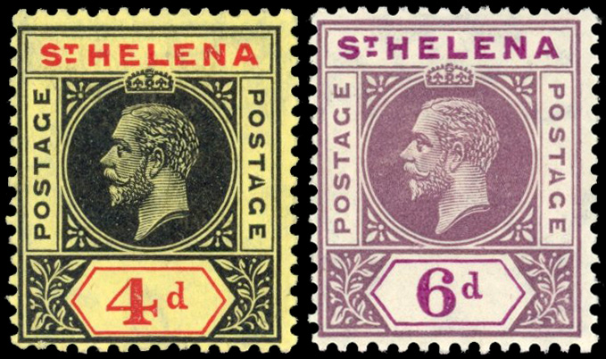 St Helena SG 85a, 86a 1913 4d and 6d with split 'A' mint