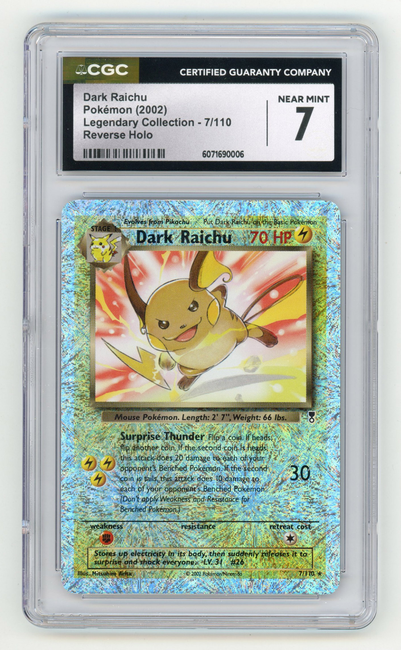 CGC 7 Dark Raichu Reverse Holo #7 - Legendary Collection 2002