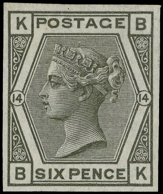 1875 6d Grey Pl.14. Very fine unused o.g. imperforate imprimatur lettered BK. Scarce one of only 25 possible examples in…