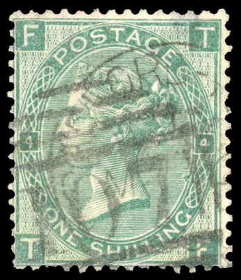 1865 1s Green Pl.4 (Wmk. Error three roses and a thistle, W20b) used