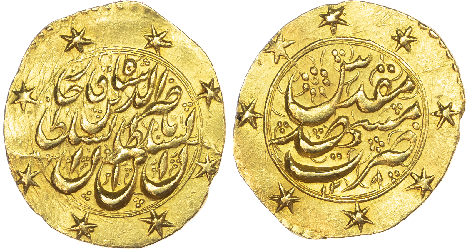 Qajar, Nasir al‑Din Shah (AH 1264‑1313 / 1848‑1896 AD), gold Toman