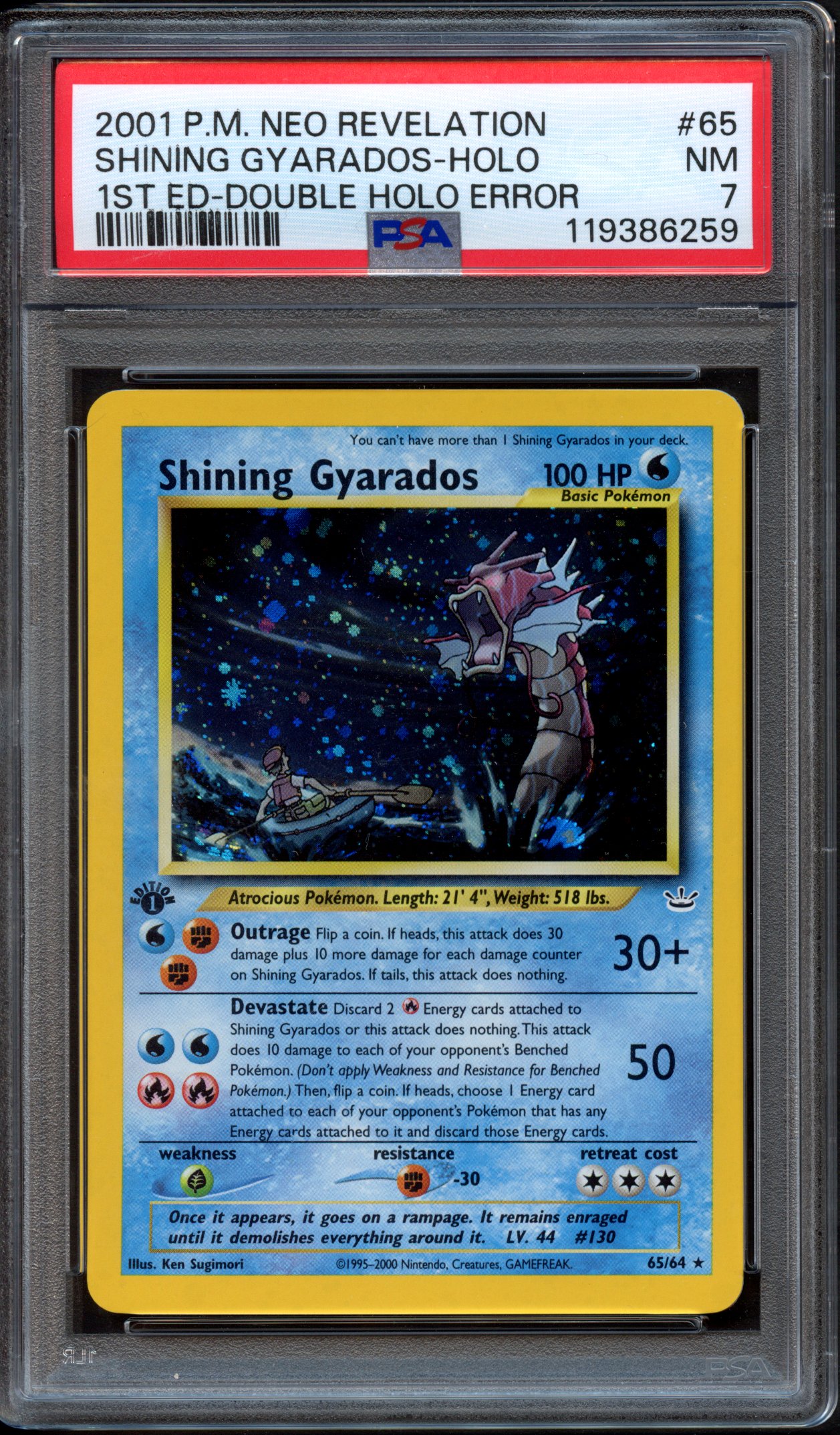PSA 7 Shining Gyarados 1st Edition Double Holo Error - Neo Revelation
