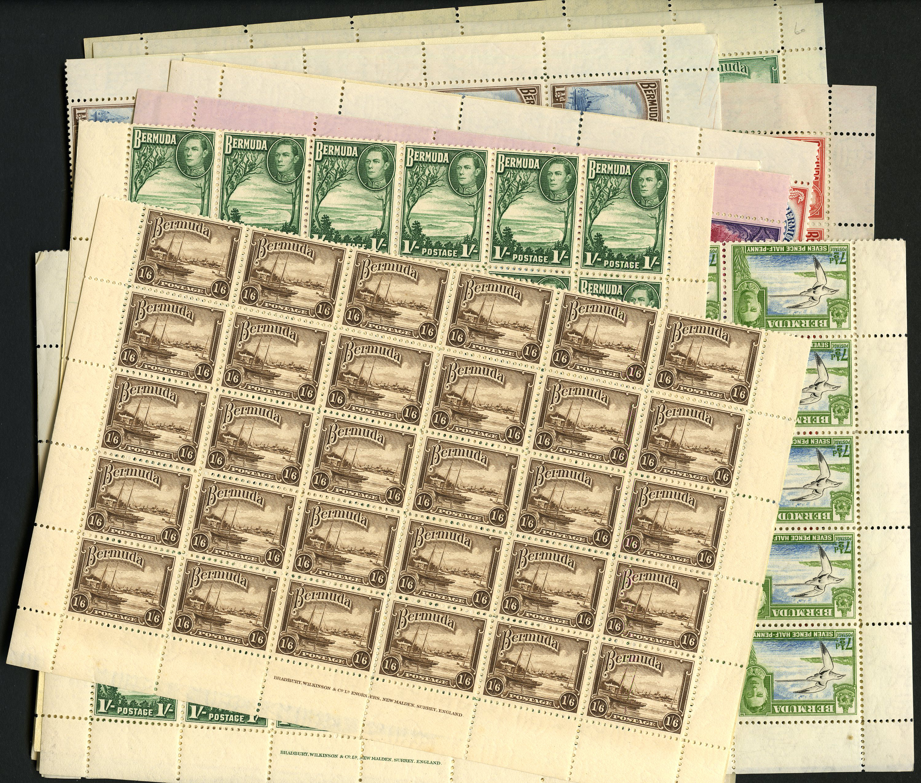 1936-52 sheets group with ½d (2), 1d (2, one...