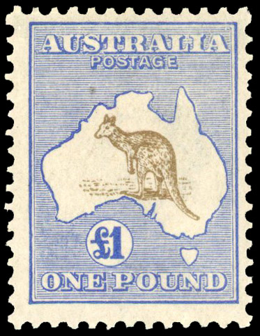 Australia 1918-18 3rd Watermark  £1 bistre-brown and bright blue S.G. 44b cat £3,250