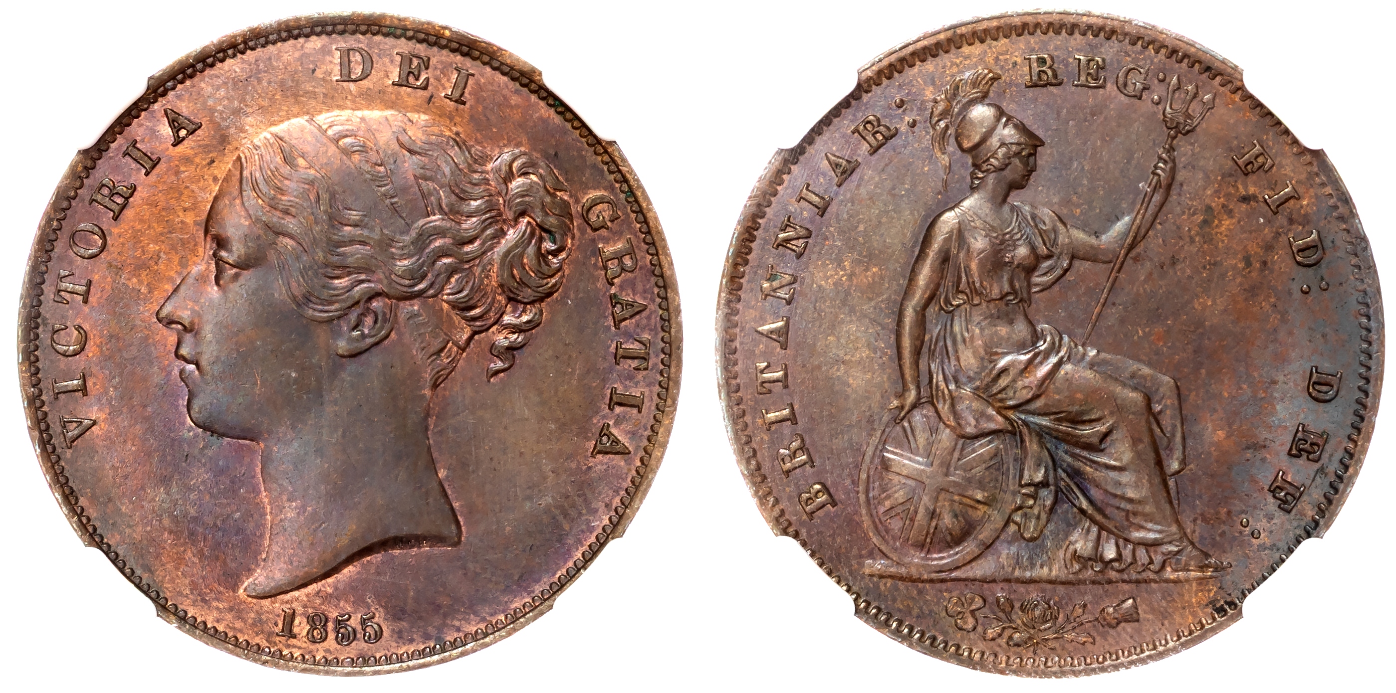 Victoria (1837-1901), Penny, 1855, Far Colon. 