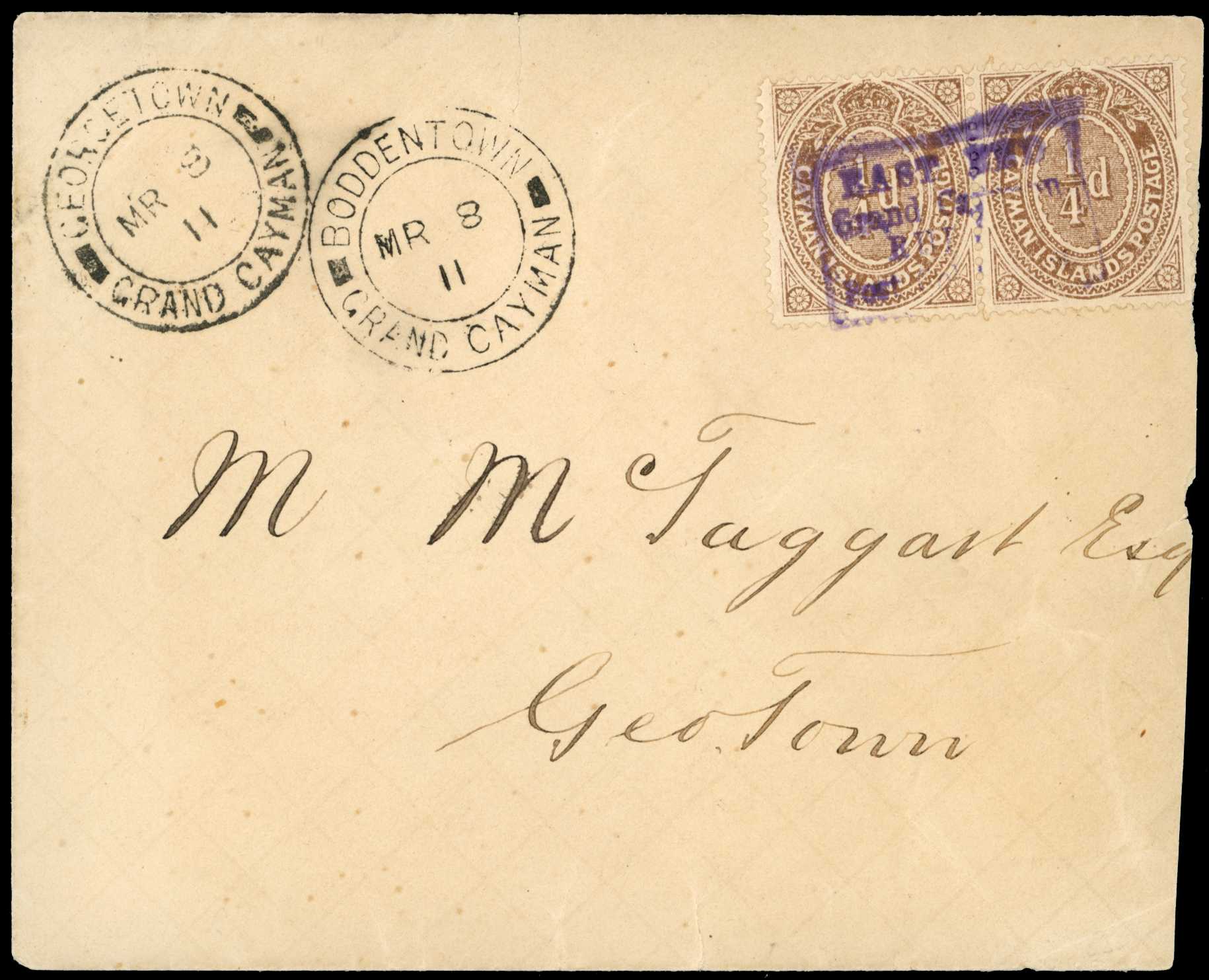 1911 East End Rural Post hand stamp cancelling...