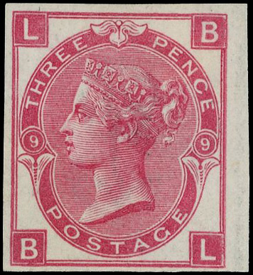 1872 3d Rose Pl.9. Very fine unused imperforate imprimatur lettered BL. Scarce one of only 22 possible examples in priva…