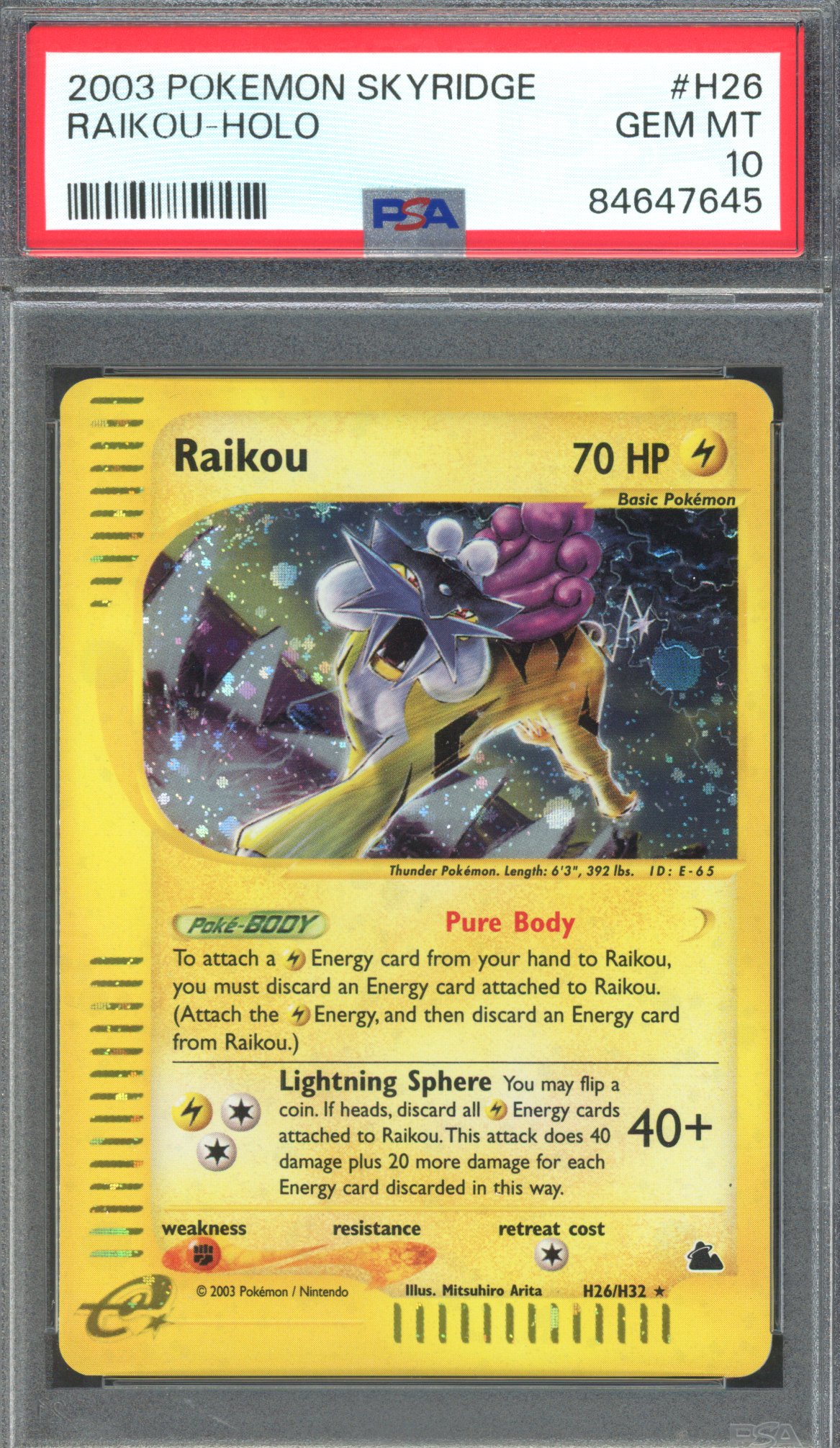 Pokémon TCG - PSA 10 Raikou - Holo #H26 - Skyridge