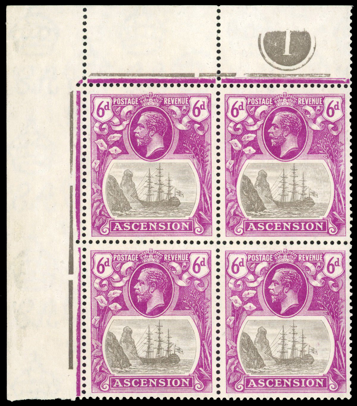 Ascension SG 16a Plate block mint