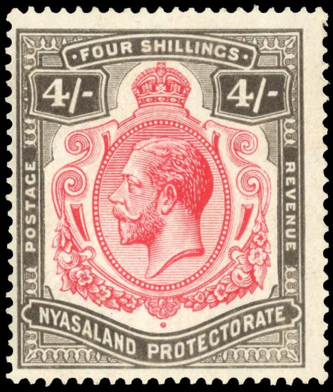 Nyasaland SG 95a 1913-21 4/- break in scroll mint