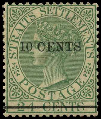 1891 10ct on 24ct yellow-green surcharge type...