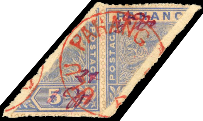 Malaya Pahang SG 18b 1897 2c and 3c on half 5c blue se-tenant provisional pair used