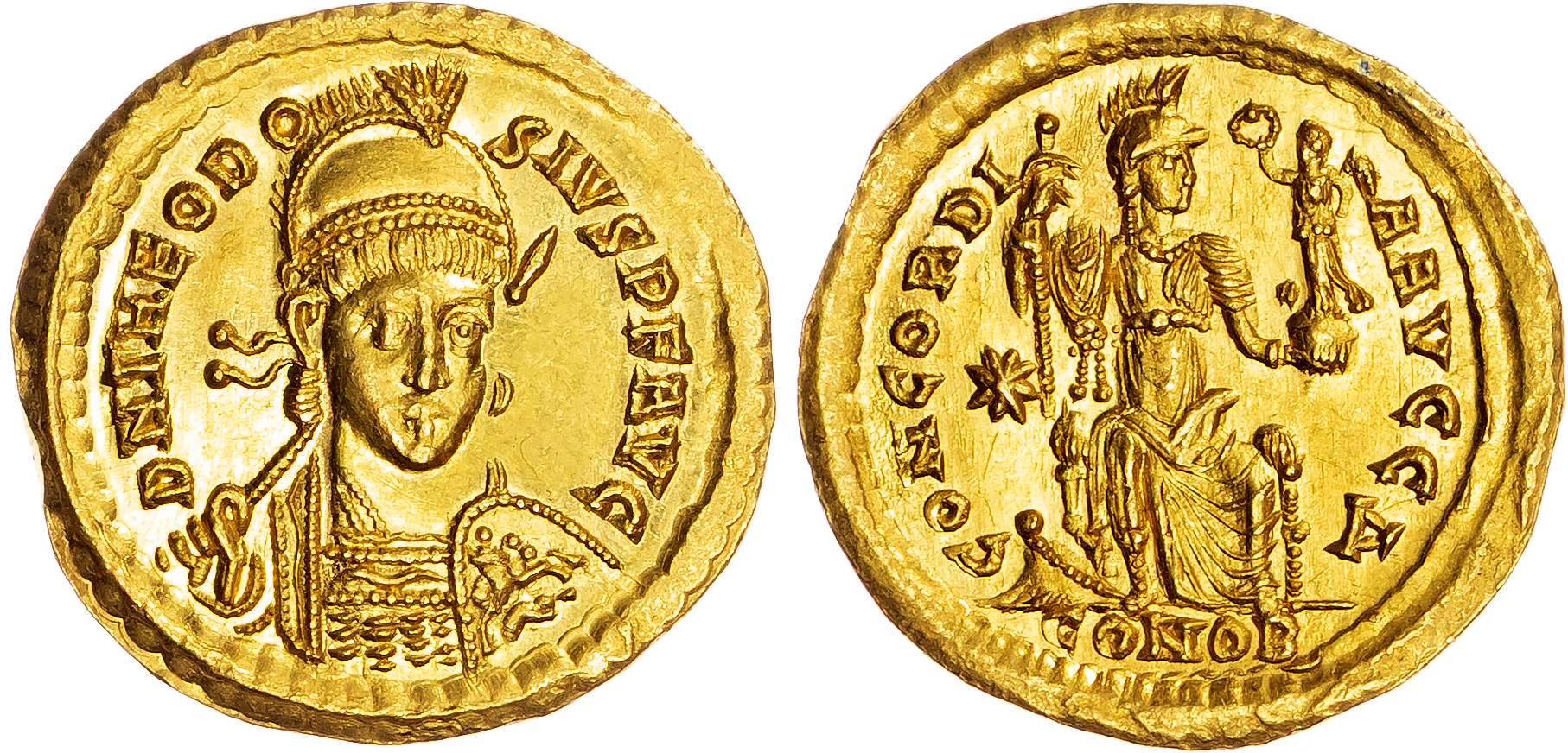 Theodosius II (AD 402-450) AV Soldius, Constantinople, AD 408-420, 4.47g.